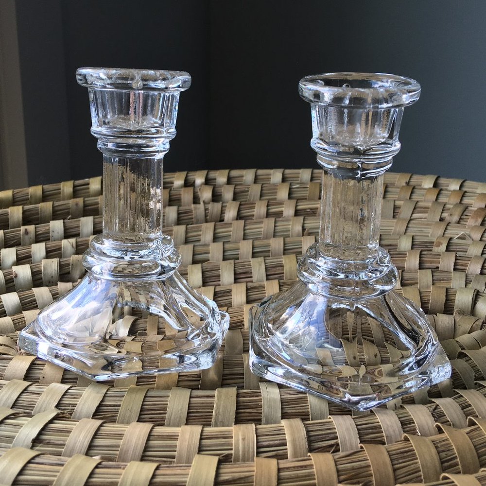 4" glass candlesticks - set of two